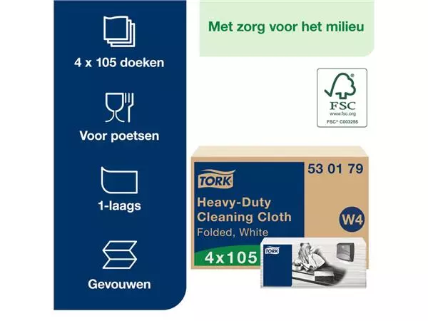 Een Reinigingsdoek Tork Heavy-Duty W4 multifunctioneel nonwoven 150 vel wit 530179 koop je bij NiceSupplies.nl