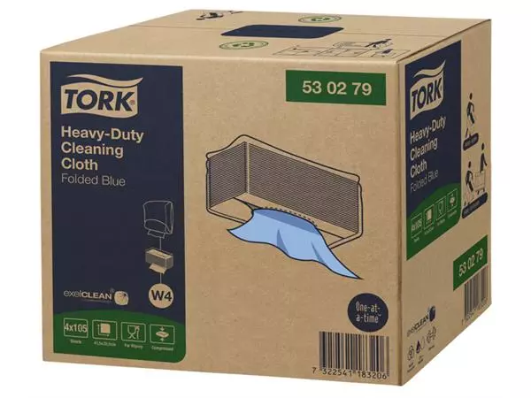 Een Reinigingsdoek Tork Heavy-Duty W4 gevouwen absorberend 105 vel blauw 530279 koop je bij NiceSupplies.nl