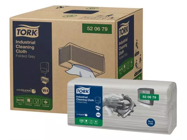 Een Reinigingsdoek Tork Industrial W4 gevouwen flexibel en zacht 120 vel grijs 520679 koop je bij NiceSupplies.nl