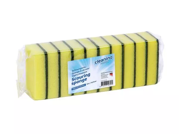 Een Eponge à récurer Cleaninq jaune/vert 100x70x25mm 10 pièces koop je bij QuickOffice BV