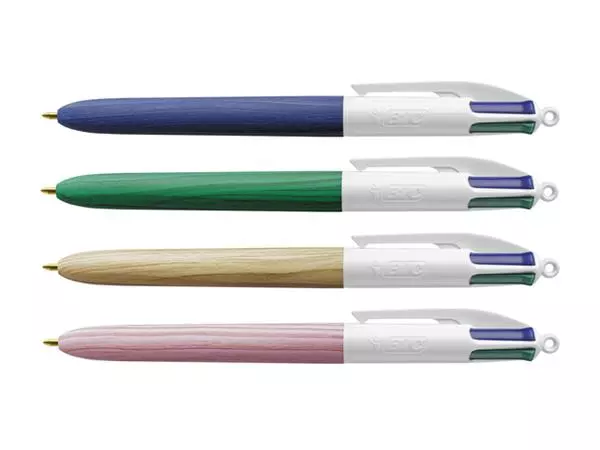 Een Balpen Bic 4 kleuren wood medium assorti koop je bij Unimark Office B.V.