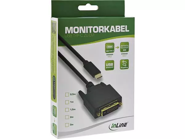 Een Kabel inLine USB-C DVI 24+1 3.1 1080P M/M 2 meter zwart koop je bij NiceSupplies.nl