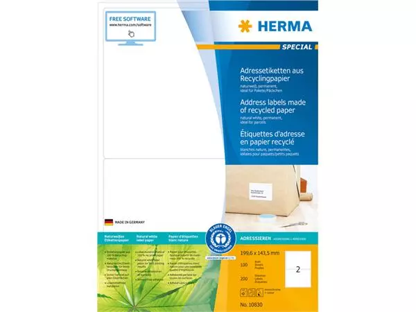 Een Etiket HERMA recycling 10830 199.6x143.5mm 200stuks wit koop je bij Alles voor uw kantoor