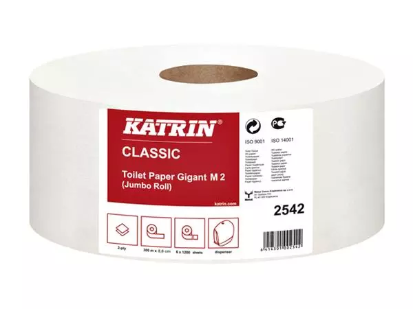 Een Toiletpapier Katrin Jumbo 2-laags wit 1200vel koop je bij Van Hoye Kantoor BV