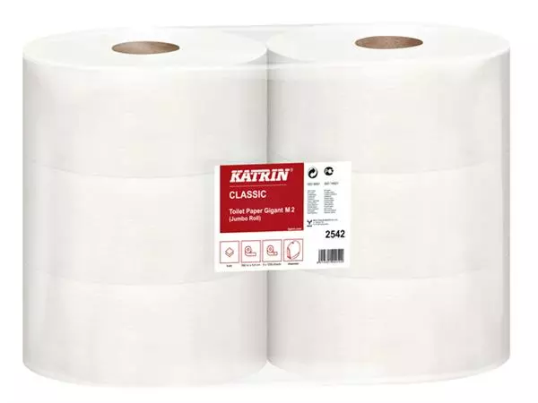 Een Toiletpapier Katrin Jumbo 2-laags wit 1200vel koop je bij Unimark Office B.V.