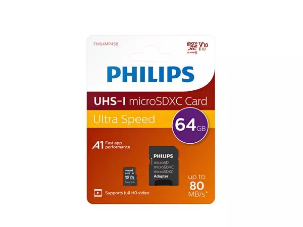 Een GEHEUGENKAART PHILIPS MICRO SDXC 64GB koop je bij Kantoorvakhandel van der Heijde