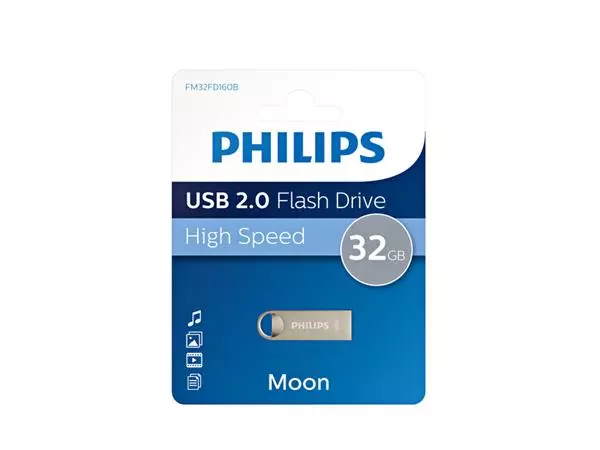 Een USB-STICK 2.0 PHILIPS MOON VINTAGE SILVER 32GB koop je bij Kantoorvakhandel van der Heijde