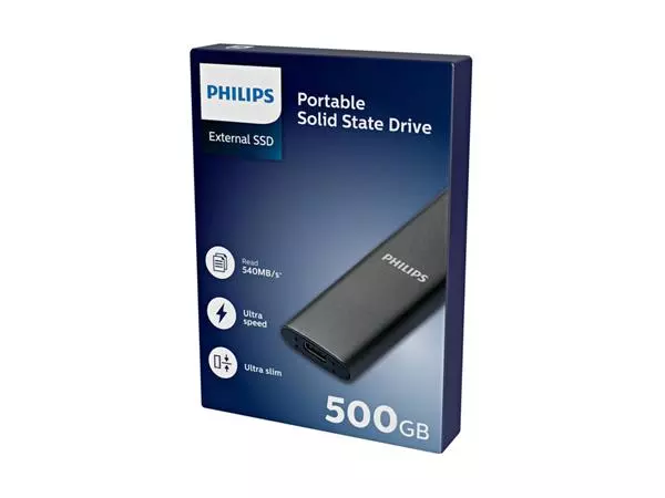 Een SSD Philips extern ultra speed space grey 500GB koop je bij Unimark Office B.V.