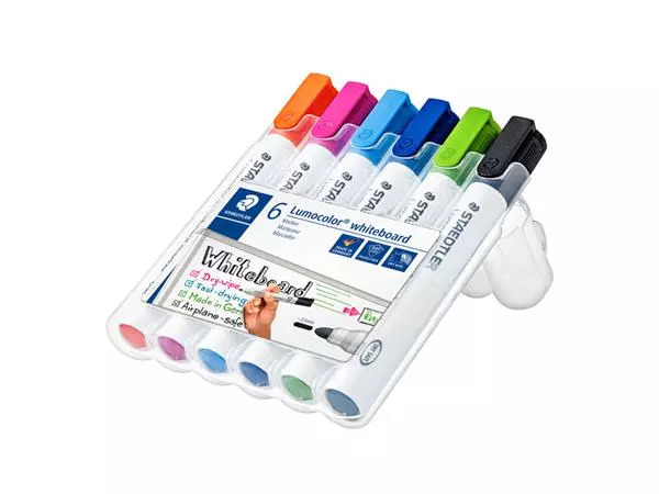 Een Viltstift Staedtler Lumocolor 351 whiteboard set à 6 stuks assorti koop je bij NiceSupplies.nl