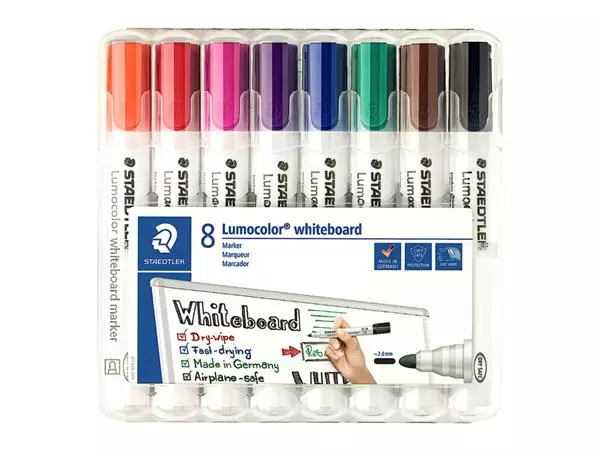 Een Viltstift Staedtler Lumocolor 351 whiteboard set à 8 stuks assorti koop je bij Van Leeuwen Boeken- en kantoorartikelen