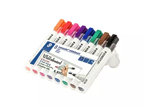 Een Viltstift Staedtler Lumocolor 351 whiteboard set à 8 stuks assorti koop je bij Buro De Peuter