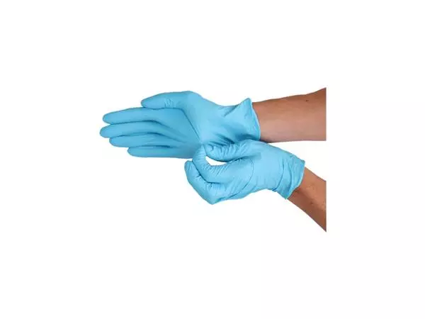 Een Handschoen CMT M nitril blauw 100 stuks koop je bij Buro De Peuter