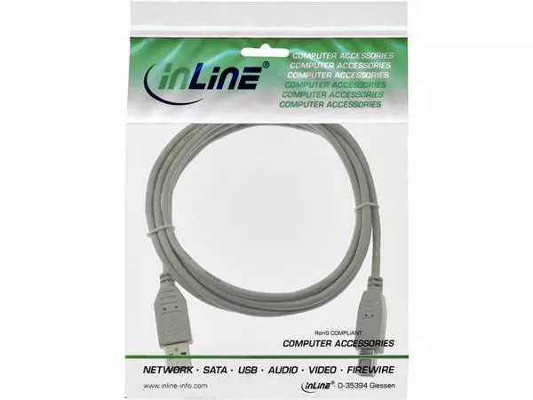 Een Kabel InLine USB-A USB-B 2.0 M 3 meter beige koop je bij Kantoorvakhandel van der Heijde