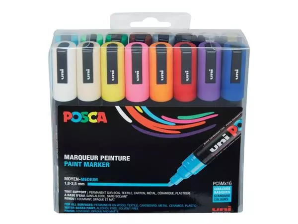 Een Posca PC5M verfstift - medium punt 1,8-2,5mm - set á 16 stuks koop je bij Unimark Office B.V.