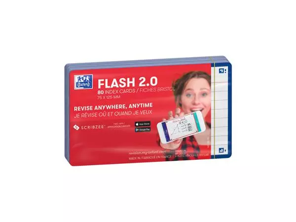 Een Flashcard Oxford 2.0 75x125mm 80 vel 250gr lijn blauw koop je bij Unimark Office B.V.