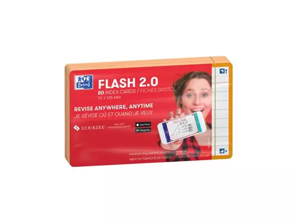 Een Flashcard Oxford 2.0 75x125mm 80 vel 250gr lijn oranje koop je bij NiceSupplies.nl