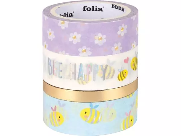 Washi tape Folia hotfoil bees 3x 15mmx5m 1x 10mmx5m