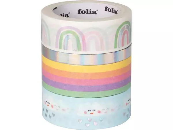 Een Washi tape Folia hotfoil rainbow 2x 15mmx5m 1x 10mmx5m koop je bij Van Leeuwen Boeken- en kantoorartikelen