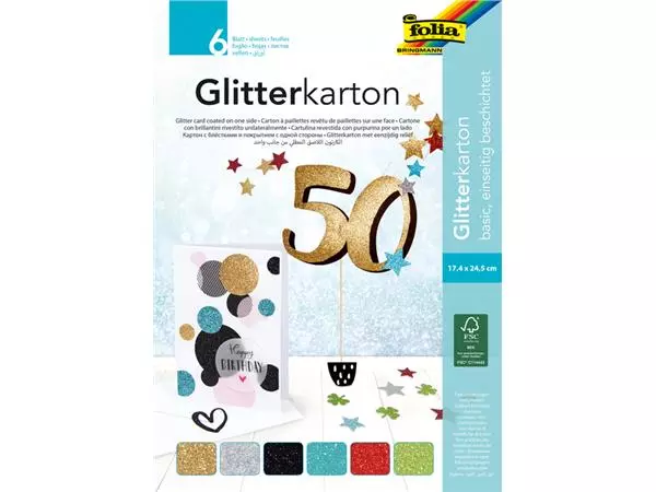Een Glitterkarton Folia 174x245mm 6 vel basis assorti koop je bij L&N Partners voor Partners B.V.