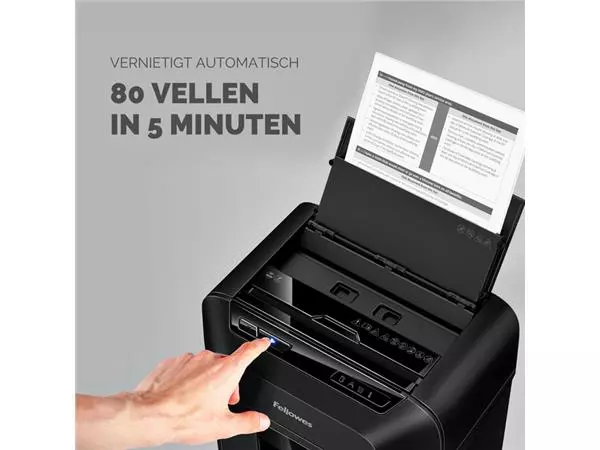 Een PAPIERVERNIETIGER FELLOWES AUTOMAX 80M 4X12MM koop je bij Kantoorvakhandel van der Heijde