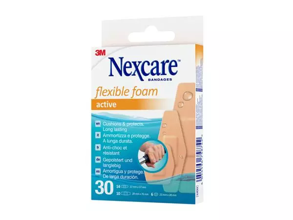 Een Wondpleister Nexcare active flexible foam waterbestendig 30 stuks assorti koop je bij Buro De Peuter