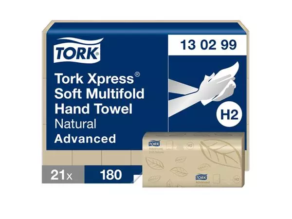 Een Handdoek Tork Xpress Soft Multifold Advanced H2 213x240mm 180 vel Natural 130299 koop je bij KantoorProfi België BV