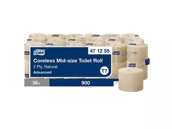 Een Toiletpapier Tork T7 hulsloos Natural Advanced midsize 2-laags 900vel 472155 koop je bij KantoorProfi België BV
