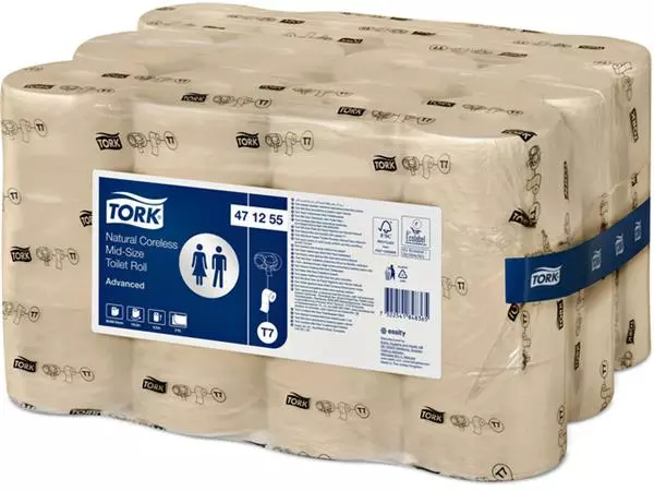 Een Toiletpapier Tork T7 hulsloos Natural Advanced midsize 2-laags 900vel 472155 koop je bij Unimark Office B.V.