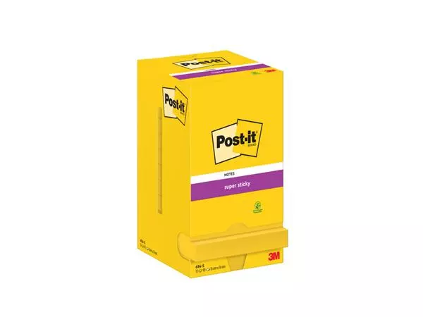 Een Memoblok Post-it 654 Super Sticky 76x76mm ultrageel 12 stuks koop je bij Buro De Peuter