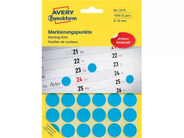 Een Etiket Avery Zeckform 3375 rond 18mm blauw 1056stuks koop je bij KantoorProfi België BV