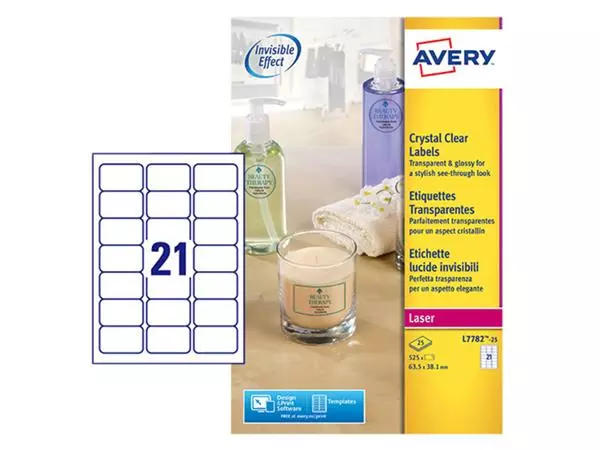 Een Etiket Avery L7782-25 63.5x38.1mm transparant 525stuks koop je bij NiceSupplies.nl