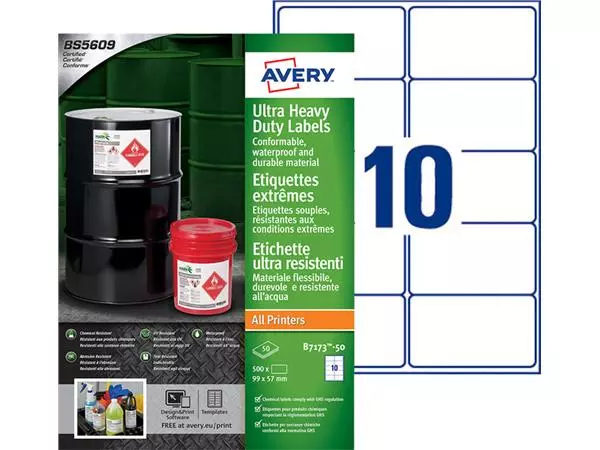 Een Etiket Avery B7173-50 99x57mm polyethyleen wit 500stuks koop je bij Kantoorvakhandel van der Heijde