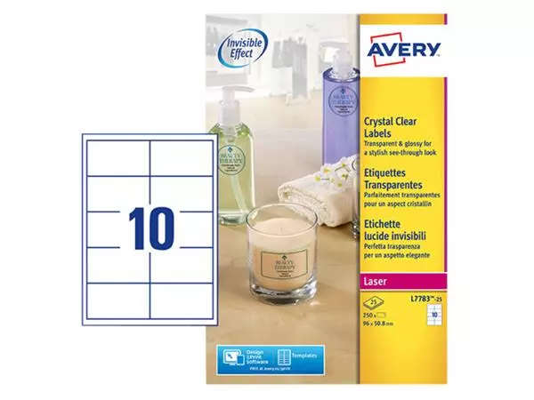 Een Etiket Avery L7783-25 96x50.8mm transparant 250stuks koop je bij NiceSupplies.nl