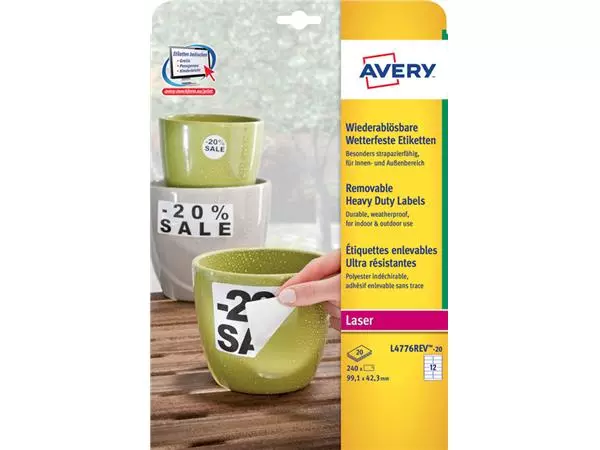 Een Etiket Avery L4776REV-20 99.1x42.3mm wit 240stuks koop je bij Kantoorvakhandel van der Heijde