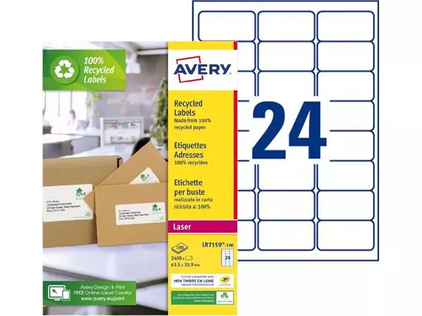 Een Etiket Avery LR7159-100 33.9x63.5mm recycled wit 2400stuks koop je bij NiceSupplies.nl