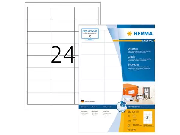 Een Etiket HERMA 10779 66x33.8mm wit 1920stuks koop je bij EconOffice