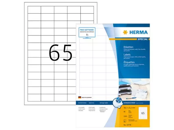 Een Etiket HERMA 10778 38.1x21.2mm wit 5200stuks koop je bij NiceSupplies.nl