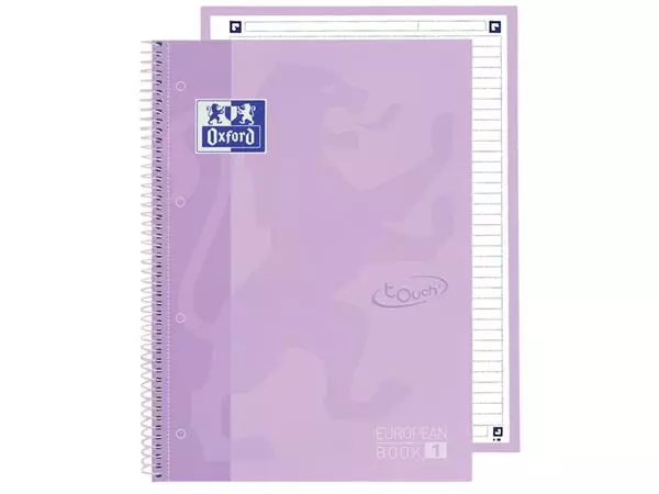 Een Notitieboek Oxford Touch Europeanbook A4+ 4-gaats lijn 80vel pastel paars koop je bij Unimark Office B.V.