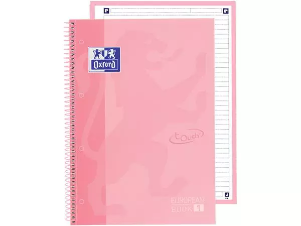 Een Notitieboek Oxford Touch Europeanbook A4+ 4-gaats lijn 80vel pastel roze koop je bij The Cartridge Company