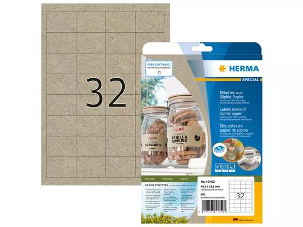 Een Etiket HERMA 10752 48.3x33.8mm silphie bruin 640 stuks koop je bij NiceSupplies.nl