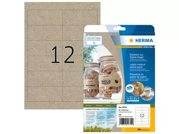 Een Etiket HERMA 10754 97x42.3mm silphie bruin 240 stuks koop je bij NiceSupplies.nl