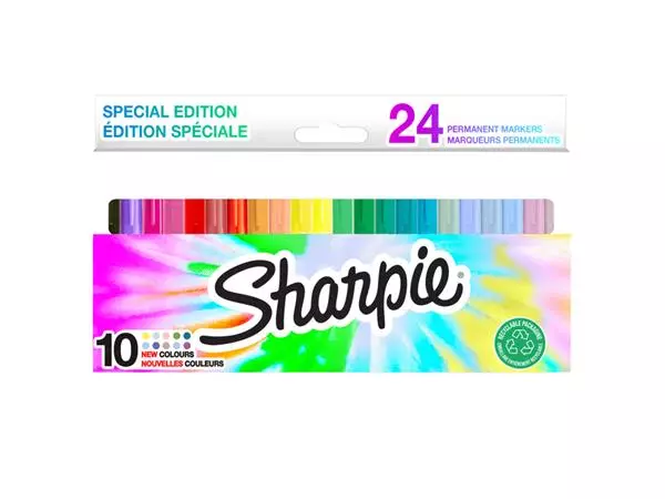 Een Viltstift Sharpie rond incl 10 nieuwe kleuren fijn assorti blister à 24 stuks koop je bij EconOffice