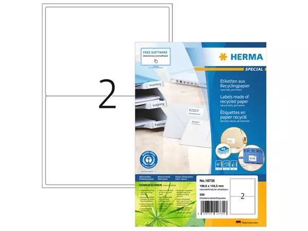 Een Etiket HERMA recycling 10735 199.6x143.5mm 160stuks wit koop je bij KantoorProfi België BV