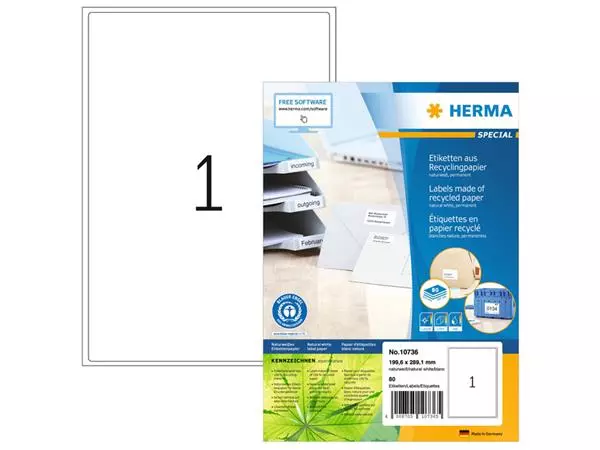 Etiket HERMA recycling 10736 199.6x289.1mm 80stuks wit