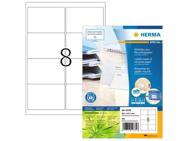 Een Etiket HERMA recycling 10732 99.1x67.7mm 640stuks wit koop je bij Van Hoye Kantoor BV