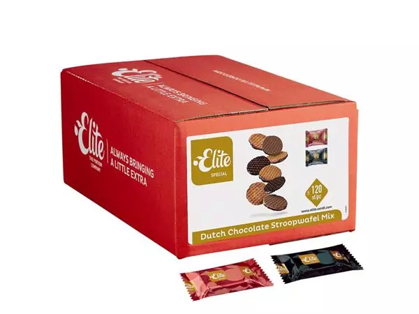Een Koekjes Elite Special Dutch chocolate stroopwafelmix 120 stuks koop je bij MV Kantoortechniek B.V.