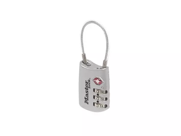 Een Hangslot Masterlock 3-cijfer combinatie TSA met kabel assorti in willekeurige kleur 30mm koop je bij EconOffice