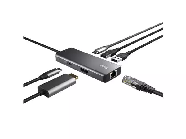 Een Adapter Trust DALYX 6-in-1 USB-C multipoort grijs koop je bij NiceSupplies.nl