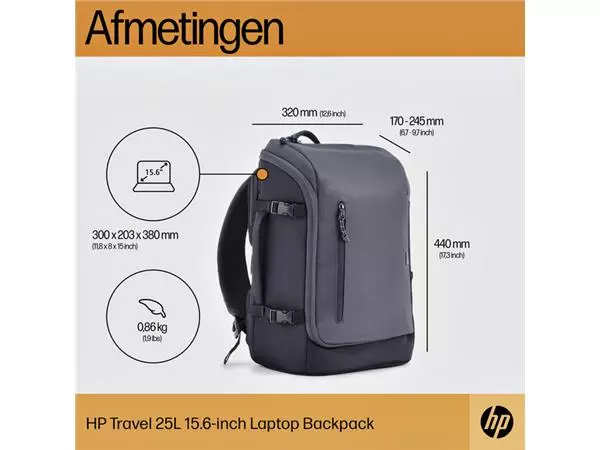 Een Laptop Rugzak HP travel 25 liter 15.6 blauw/grijs koop je bij Kantoorvakhandel van der Heijde