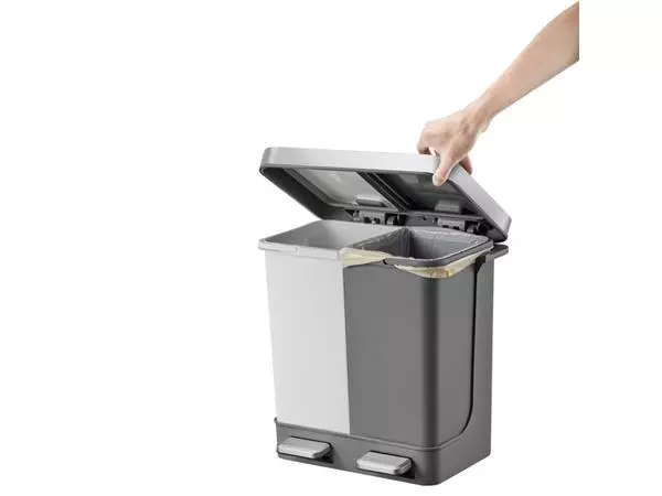 Een Afvalbak EKO Hana Duo Recycling pedaalemmer 2x10liter grijs wit koop je bij Buro De Peuter